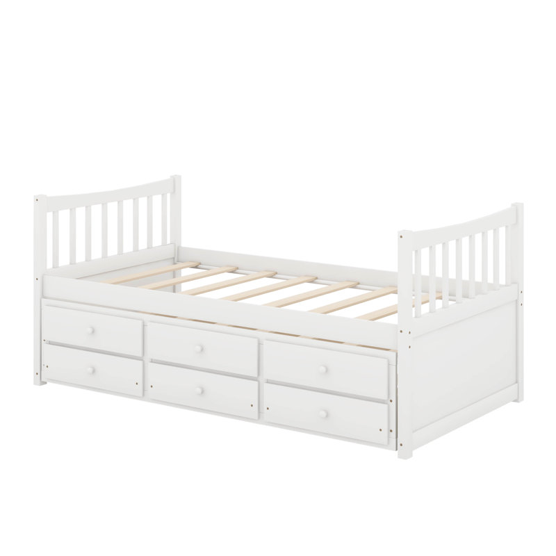 Twin Size Daybed With Drawers And Trundle, White