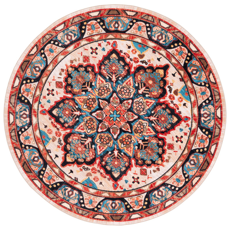 Manado Oriental Blue/Beige Area Rug, Round 6'7"