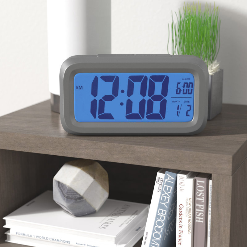 Modern & Contemporary Digital Tabletop Clock with Alarm in Silver