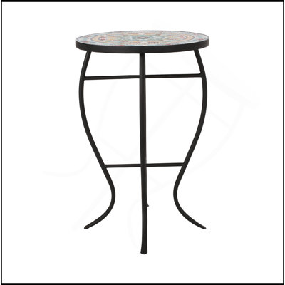 LA CRESCENTA Weather-Resistant Patio Side Table With Tile Mosaic Top And Durable Metal Frame For Outdoor Use