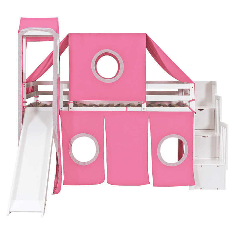 Lit mezzanine avec tente et tour, Simple, Rose