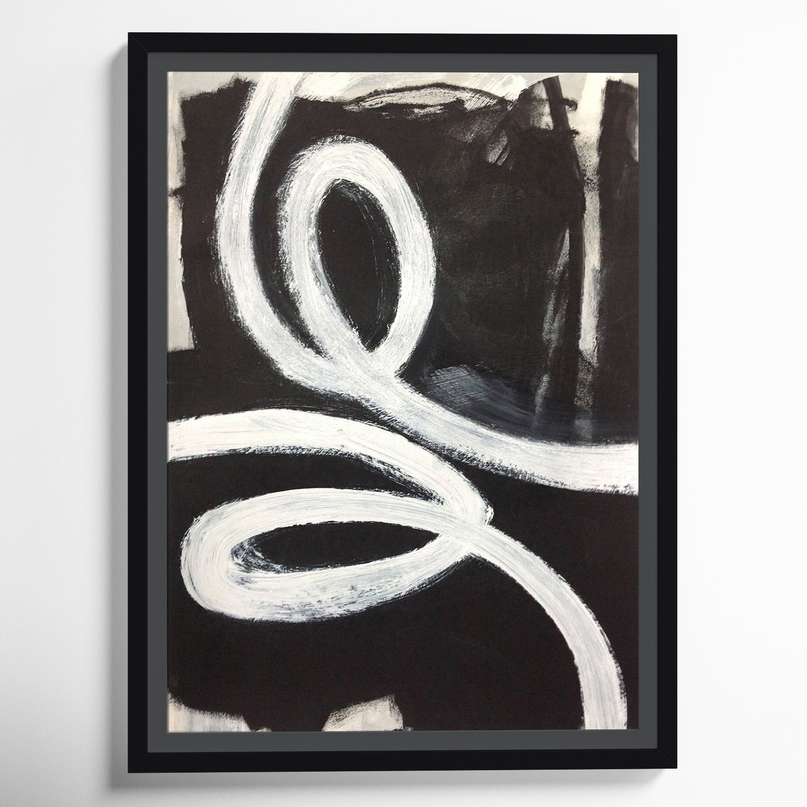 Hendrix "White Swirly Swirls 1" Print, Black Framed, 16" H x 12" W x 2" D