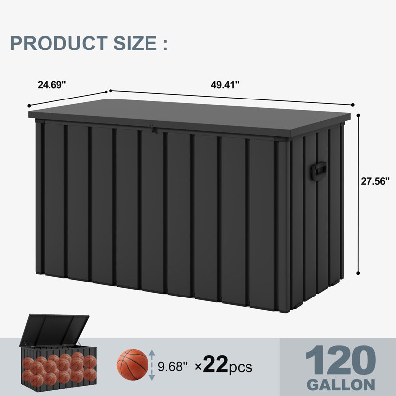 Purple Leaf 120 Gallons Water Resistant Lockable Resin Deck Box, Gray - Outdoor Storage Container for Patio Cushions, Pool Accessories & Garden Tools