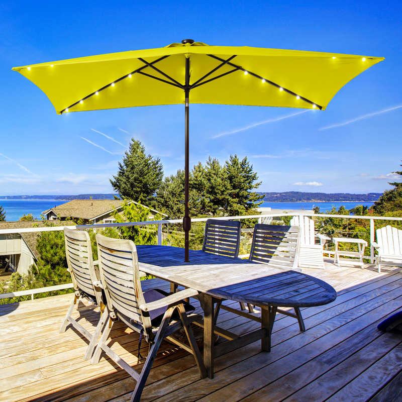 Dorbad 120 " W Rectangular Lighted Tilt Market Umbrella with Crank Lift, Yellow