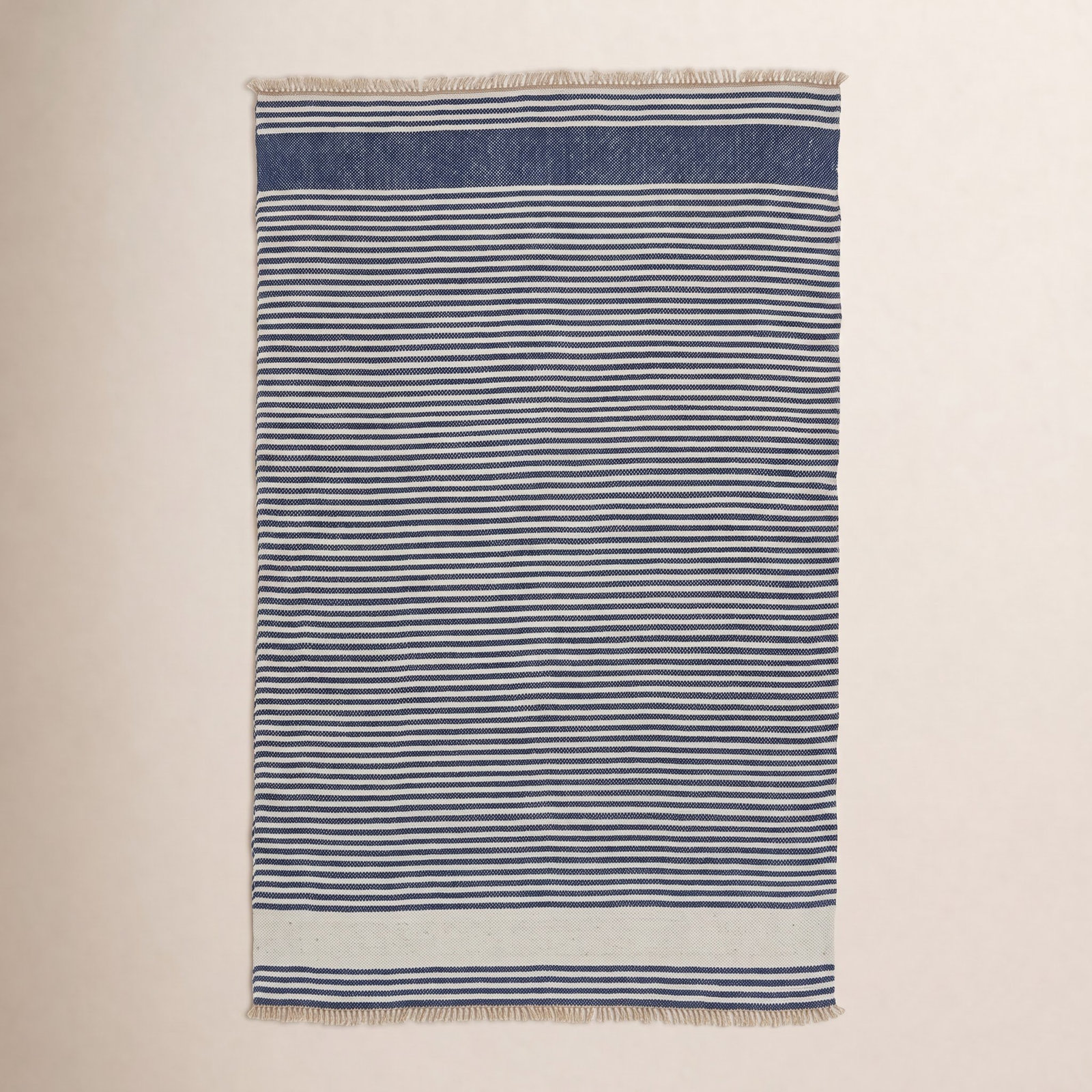 Brocka Blue White Hand-Woven Striped Outdoor Rug, Rectangle 2' x 3'
