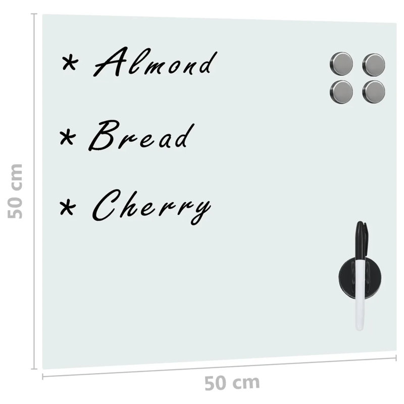 Magnetic Glass Dry Erase Board, Square 50cm, White