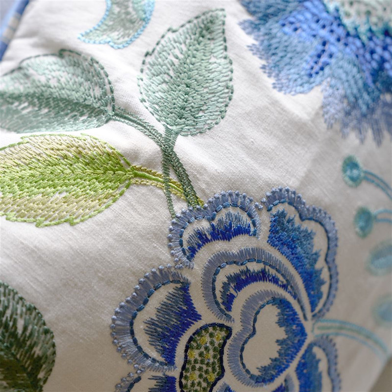 Embroidered Osier Damasse Decorative Pillow, Cobalt