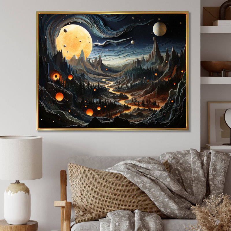 «Asteroid Ascendancy Landscape I», reproduction sur toile, Cadre flottant doré, 34" H x 44" W