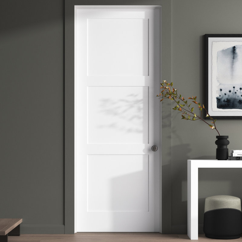 Dalle de porte intérieure Shaker apprêtée à 3 panneaux égaux, 36 po x 96 po