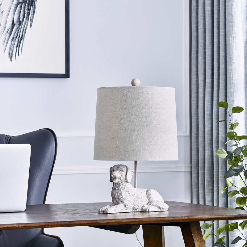 Resin Retriever Dog Table Lamp With Linen Shade, 18.5" H x 12" W x 12" D, White, 150 W