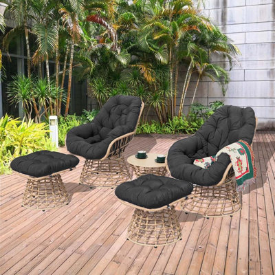 Set Of 2 Swivel Patio Ottomans, 360° Rotatable PE Rattan Footstools With Cushions, Multi-Use Outdoor Stools For Footrest Or Extra Seatin