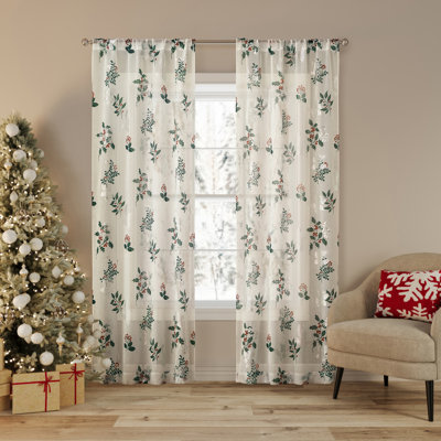 Berry Creek Christmas Metallic Sheer Sheer Rod Pocket Curtain Panel