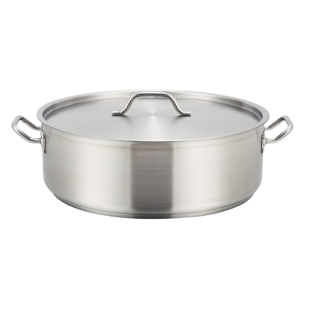Winco 15 Quarts Stainless Steel Round Braiser with Lid Winco