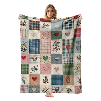 JYK Flannel Fleece Throw Blanket, Lightweight, Breathable, Soft Cozy Warm Plush Microfiber, 30"x40",  Pink Patchwork Hearts