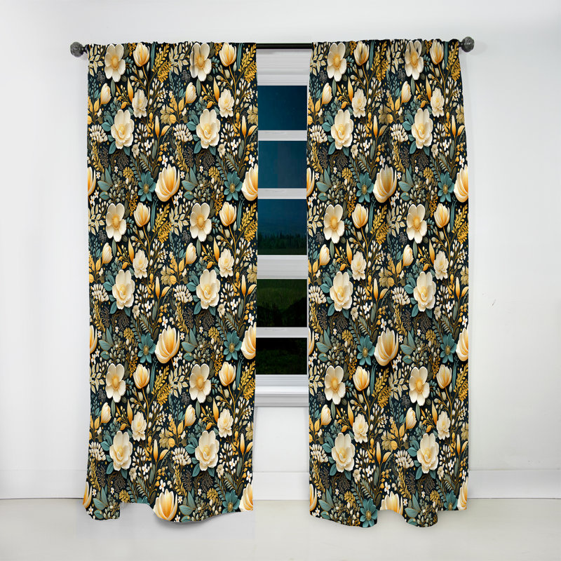 Motif floral Wanderlust Boho I - Rideau floral - Rideau floral obscurcissant - 1 panneau, L 52 po x L 120 po