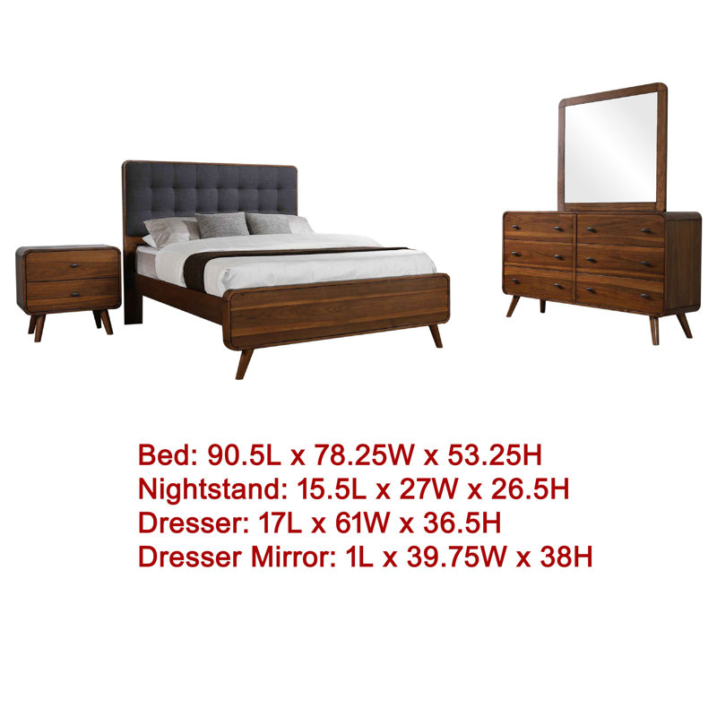 Ensemble de chambre à coucher 4 pièces Ryb, Ensemble de quatre pièces : lit, commode, miroir, Très grand lit