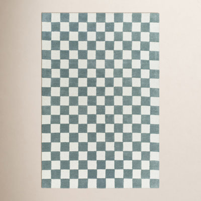 Jenna Hand-Woven Teal Checkered Rug