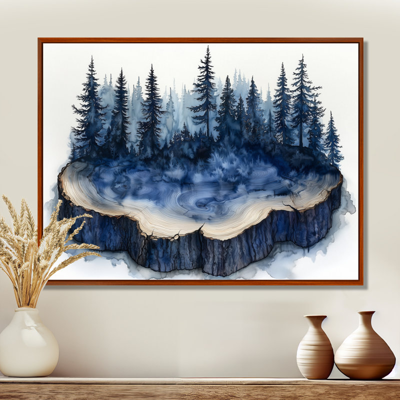 Forêt d'hiver sur bois, diapositive Harmony III - forêt, art mural, Brun, Impression encadrée flottante, H 16 po x l 32 po