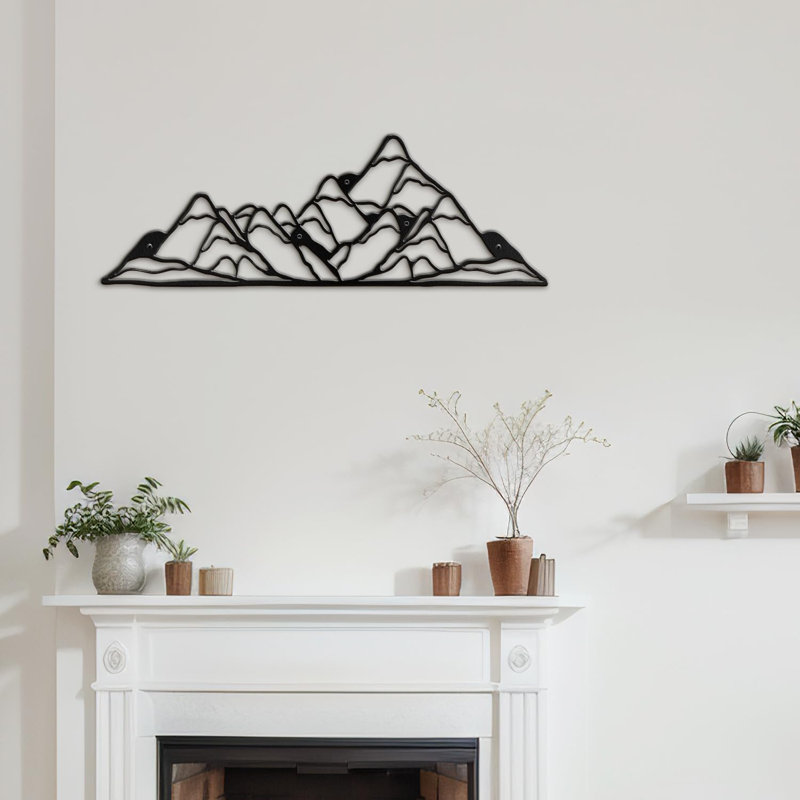 Rustic Mountain Range, décoration murale abstraite moderne, décoration suspendue, décoration murale en métal, Noir