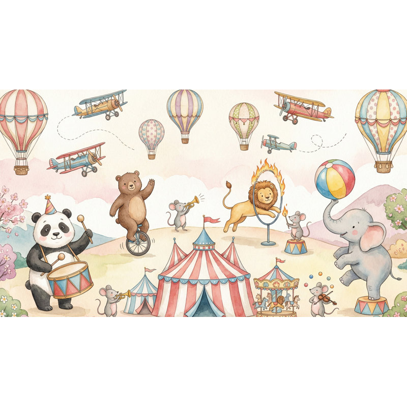Papier peint fantaisiste avec des ballons à air chaud, 120 po x 96 po, Peler et coller