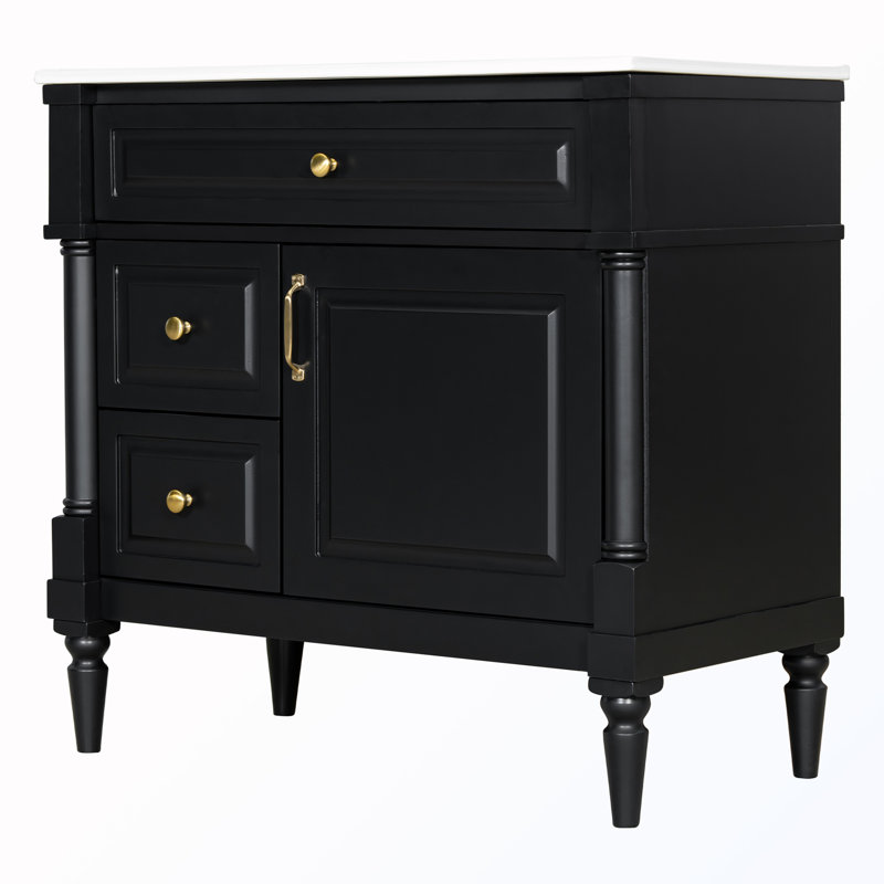Freestanding Bathroom Cabinet With Flip Drawer, Black