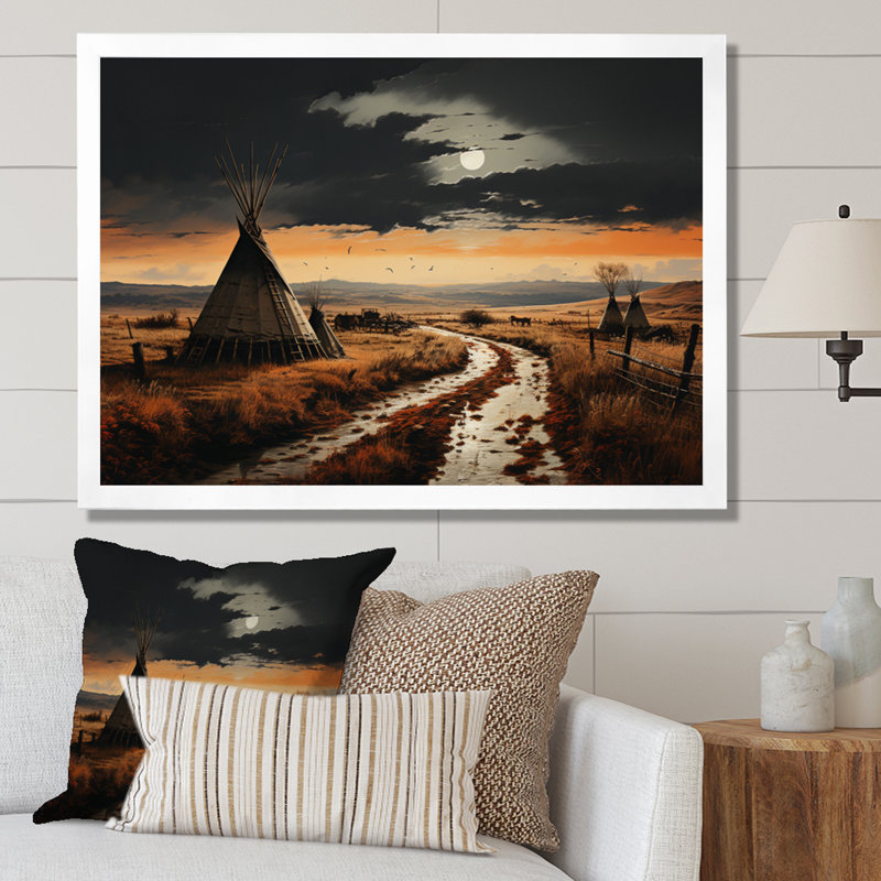 Native Tipi Legacy Of The Plains II - Native American Wall Art Living Room, H 16 po x l 32 po x P 1 po, Cadre simple blanc
