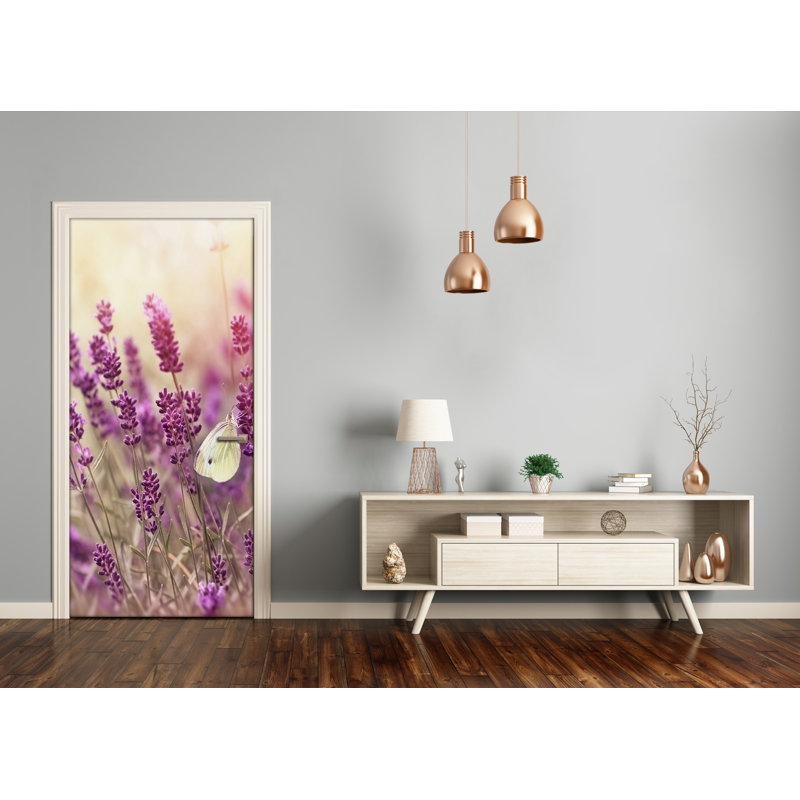 Lavender Flowers Door Decal, 205cm H x 85cm W