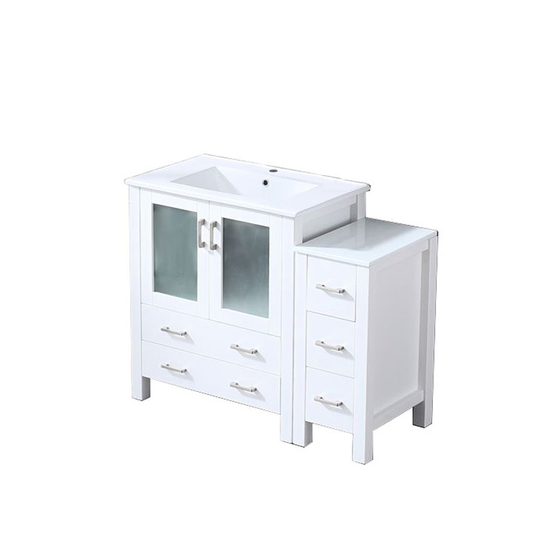Meuble-lavabo blanc 42 po - Armoire latérale à structure en bois massif avec système de tiroir à fermeture en douceur et cadre de conception pratique avec mécanisme de rangement spacieux