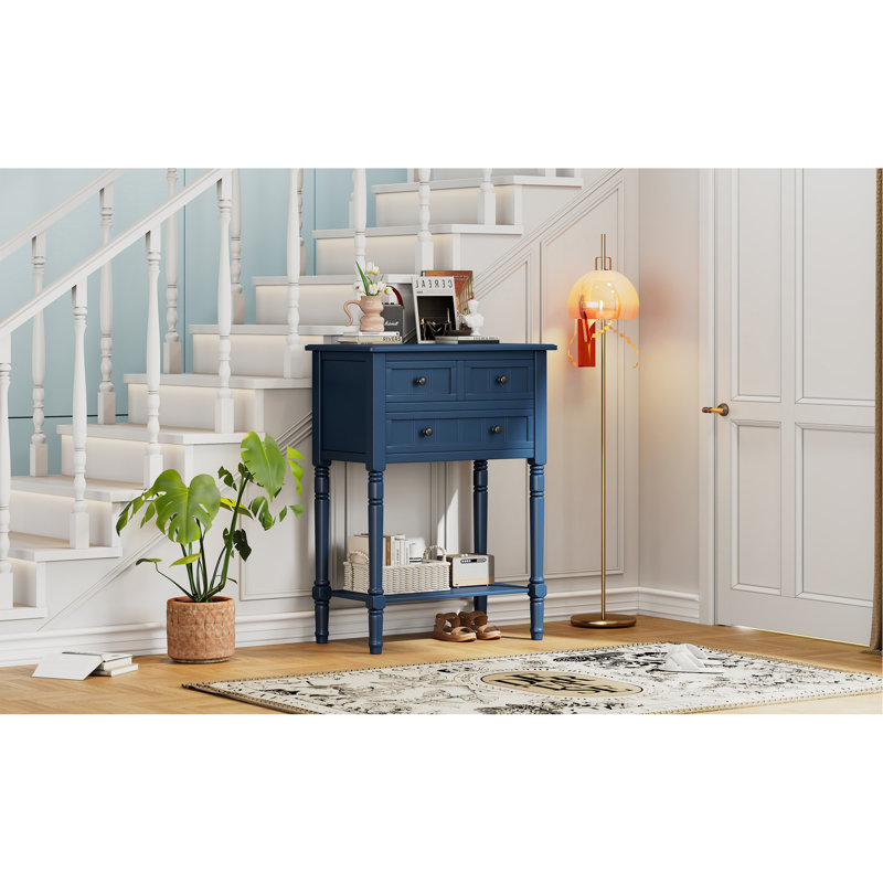 Console étroite, canapé mince avec trois tiroirs de rangement et tablette inférieure (bleu marine), Marine, Marine, Marine