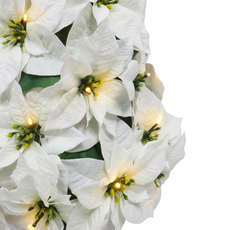 36 po poinsettias blancs en pot artificiels pré-éclairés 36 po