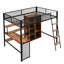 Lit mezzanine double en métal de style moderne avec bureau, garde-robe, tablettes