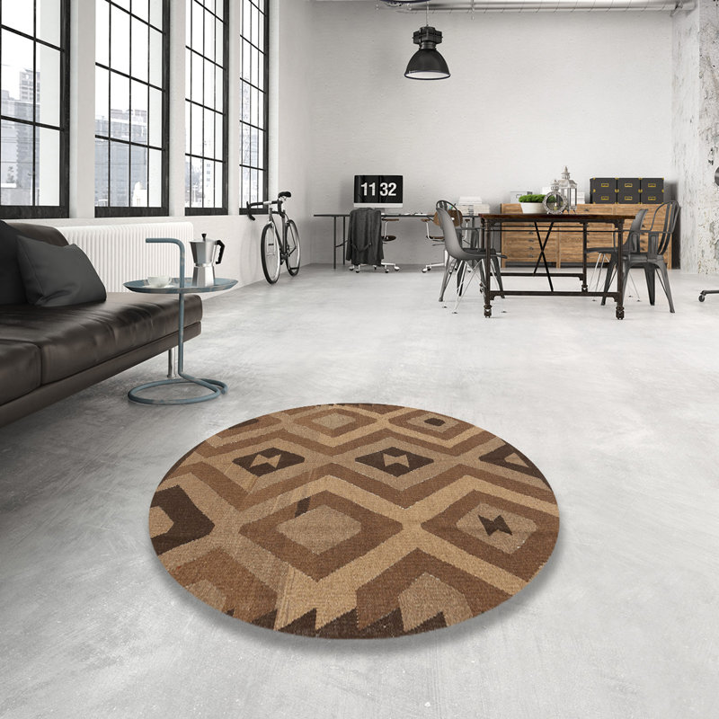 Tapis géométrique brun, Rond 7 pi