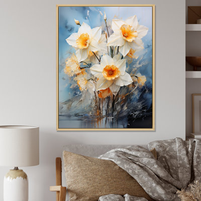 «Soft Neutrals Grey White Daffodils Bloom», reproduction sur toile