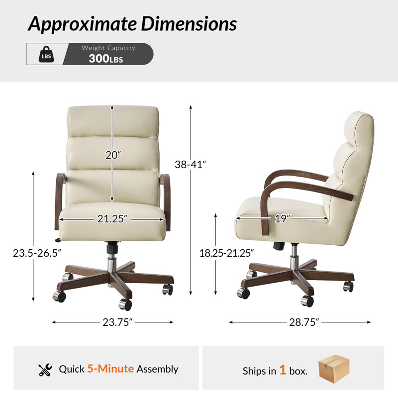 Chaise de bureau Para Modern en cuir avec pieds en bois massif, Beige