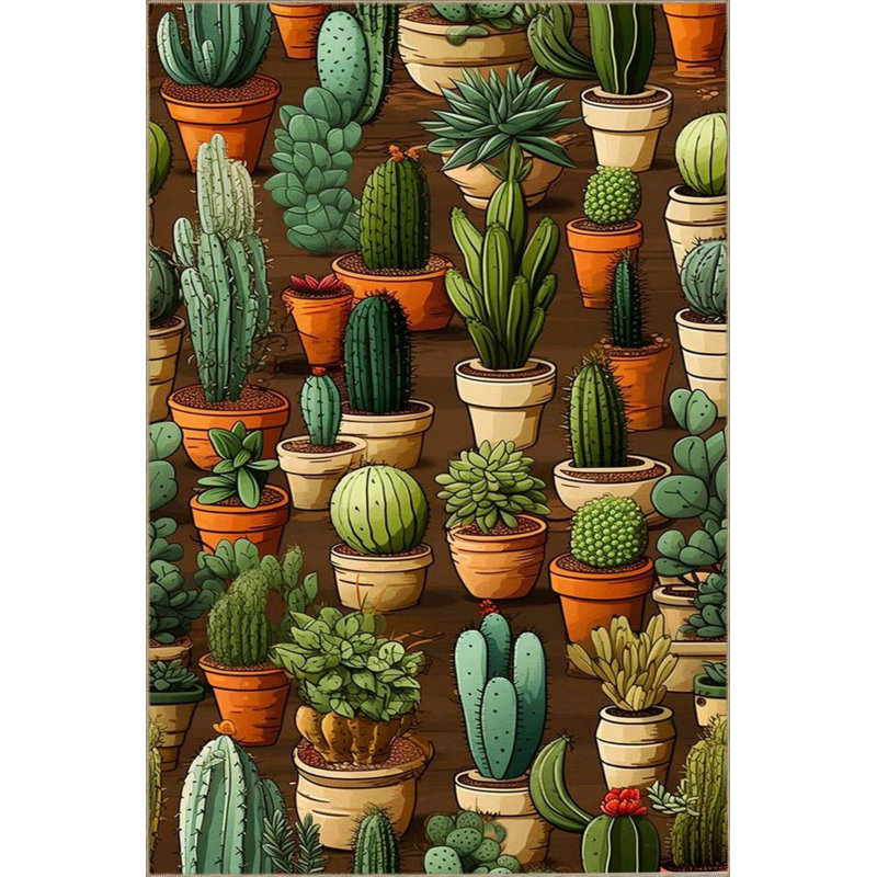Multicolored Patterned Woven Floor Rug With Cactus Thorns, Runner 2'6" x 9'11"