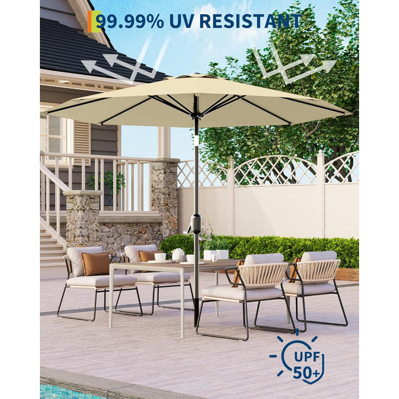 Parasol de patio 10 pi avec lumières solaires, grand parasol de table d'extérieur, Beige
