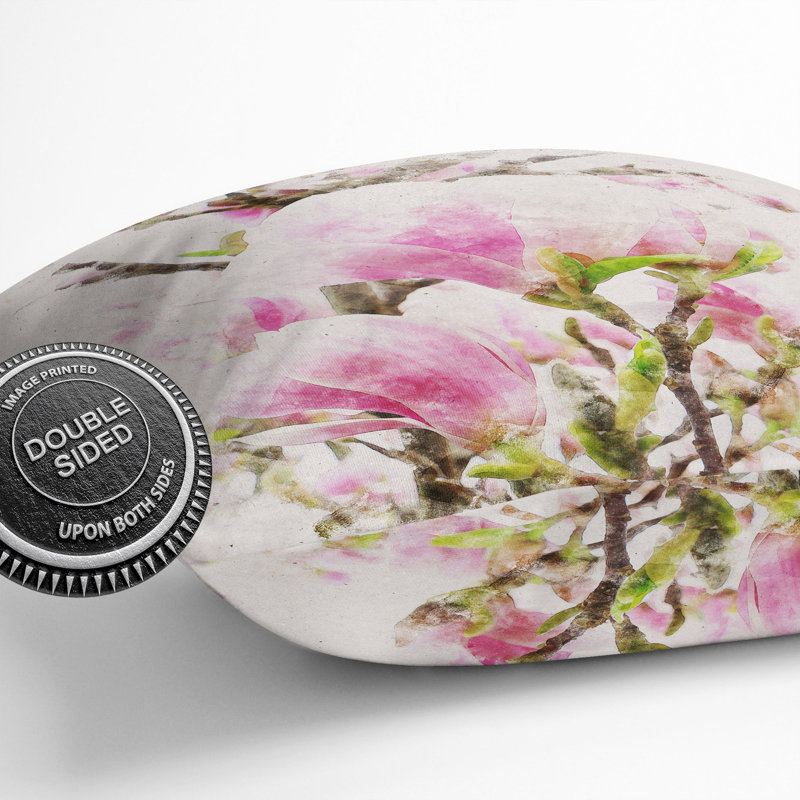 Pink Magnolia Blossom Flowers Scatter Cushion, 40cm H x 40cm W x 15cm D