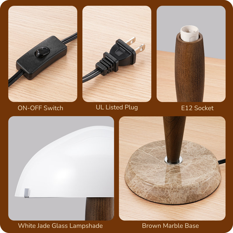 Glass Mushroom Tablelamp With Brown Marble Base