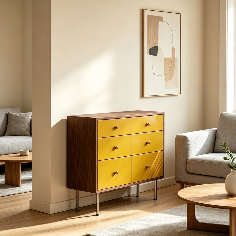 Buffet de style rétro moderne, Brun/jaune