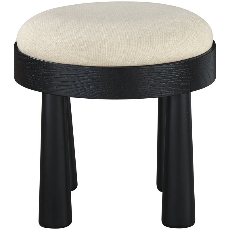 Repose-pieds rembourré Larea, Tissu crème texturé en lin, Teinte noire
