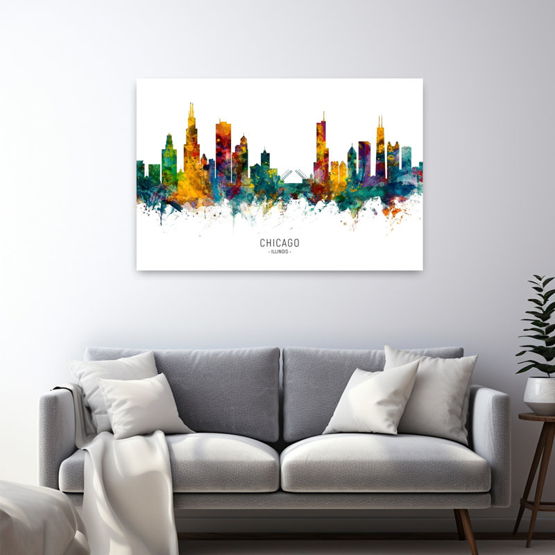 Chicago, Chicago, horizon, architecture contemporaine, art mural, H 32 po x l 48 po
