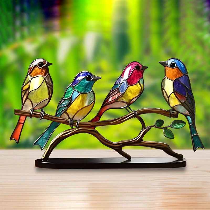 Ornement de statue d'oiseaux colorés