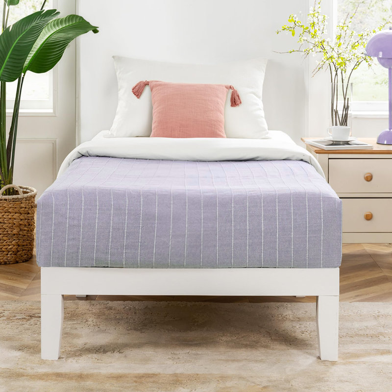 Solid Wood Platform White Bed With Wooden Slats No Box Spring Needed Easy Assembly 12 Inch Classic, Twin XL