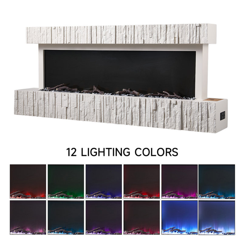 Wall Mounted Electric Wifi Fireplace with Remote Control, 50cm H x 150cm W x 18cm D