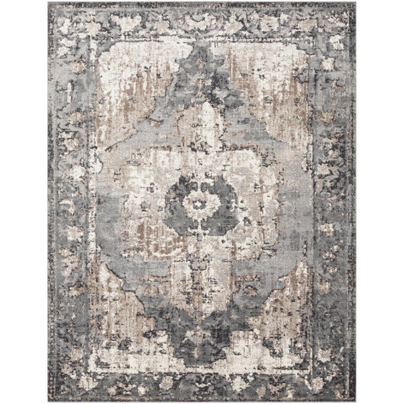 Tapis oriental gris anthracite tissé au métier mécanique Addisyn, Rectangle 7 pi 10 po x 10 pi 3 po