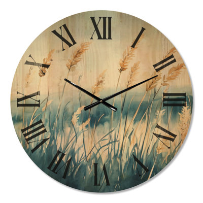 Windswept Coastal Reeds - Pampas Grass Decorative Wall Clock, Printed on Wood