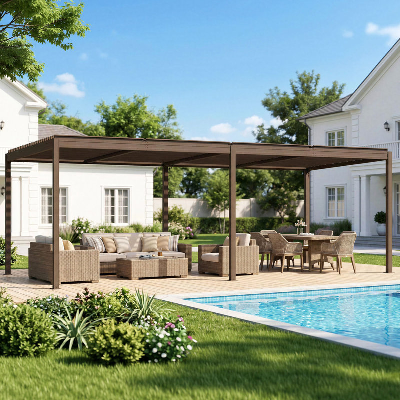 Pergola d'extérieur Domi, 91.57" H x 287.4" W x 167.6" D, Brun