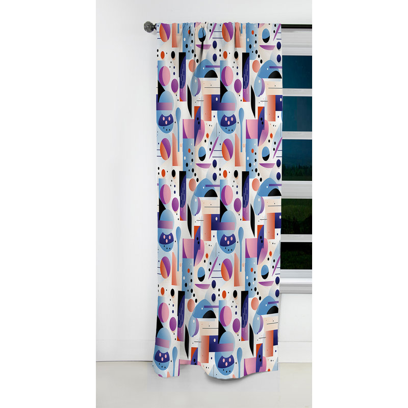 Pois et vagues de designer mauve et rose - Rideau occultant géométrique abstrait - 1 panneau, L 52 po x L 108 po