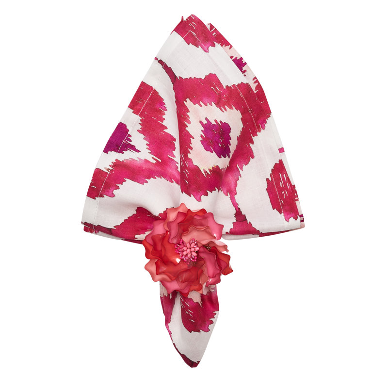 Watercolor Ikat Napkin, Pink/White