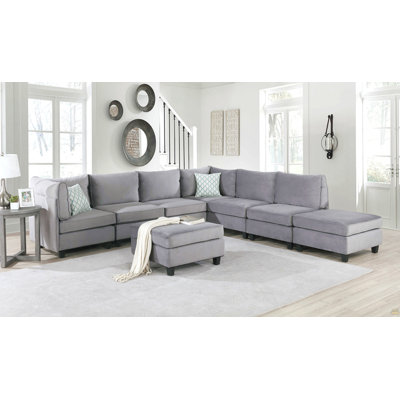 Siena 120"W Gray Velvet 8Pc Modular Sectional Sofa